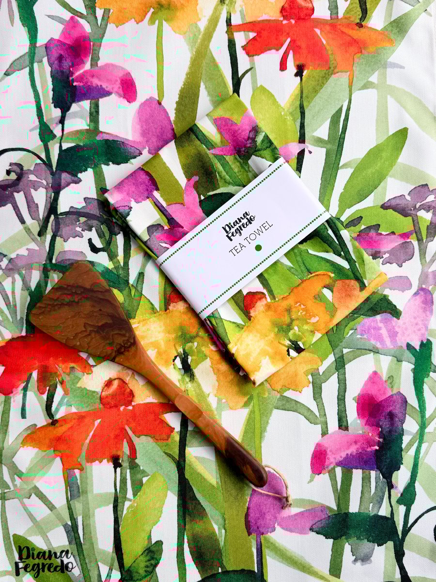 Sweet Peas & Echinacea Tea towel