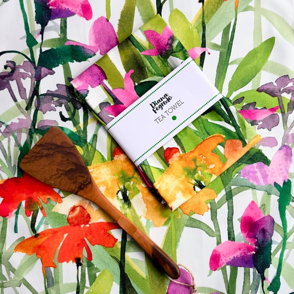 Sweet Peas & Echinacea Tea towel