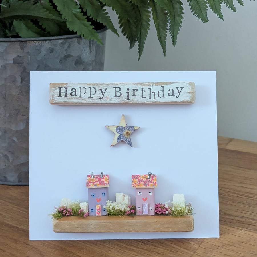 Happy Birthday Card With Removable Wooden Cottage Gift