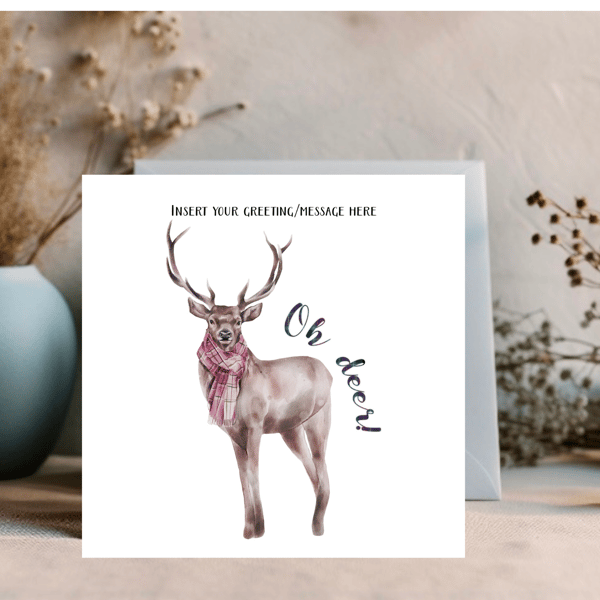 Scottish Theme Stag Greetings Card can be personalised 