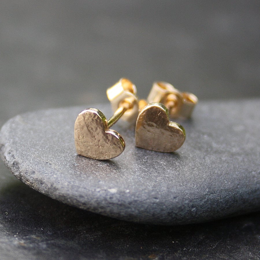 Tiny Gold heart stud earrings 9ct 