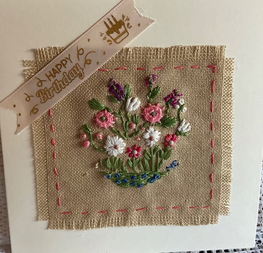 Apretty embroidered birthday card 