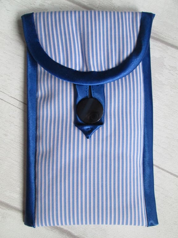 Blue Striped Glasses Case or Phone Case, Storage Pouch