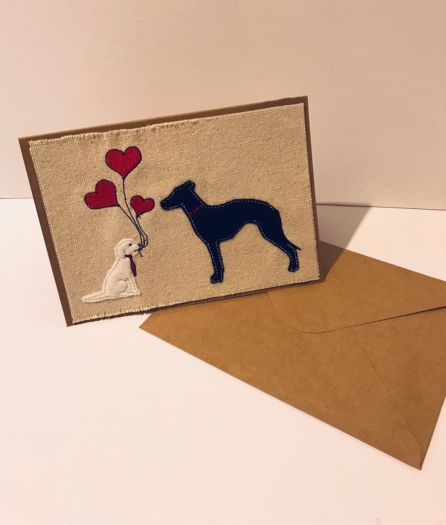 Embroidered Applique Card for Whippet and Sighthound Lovers