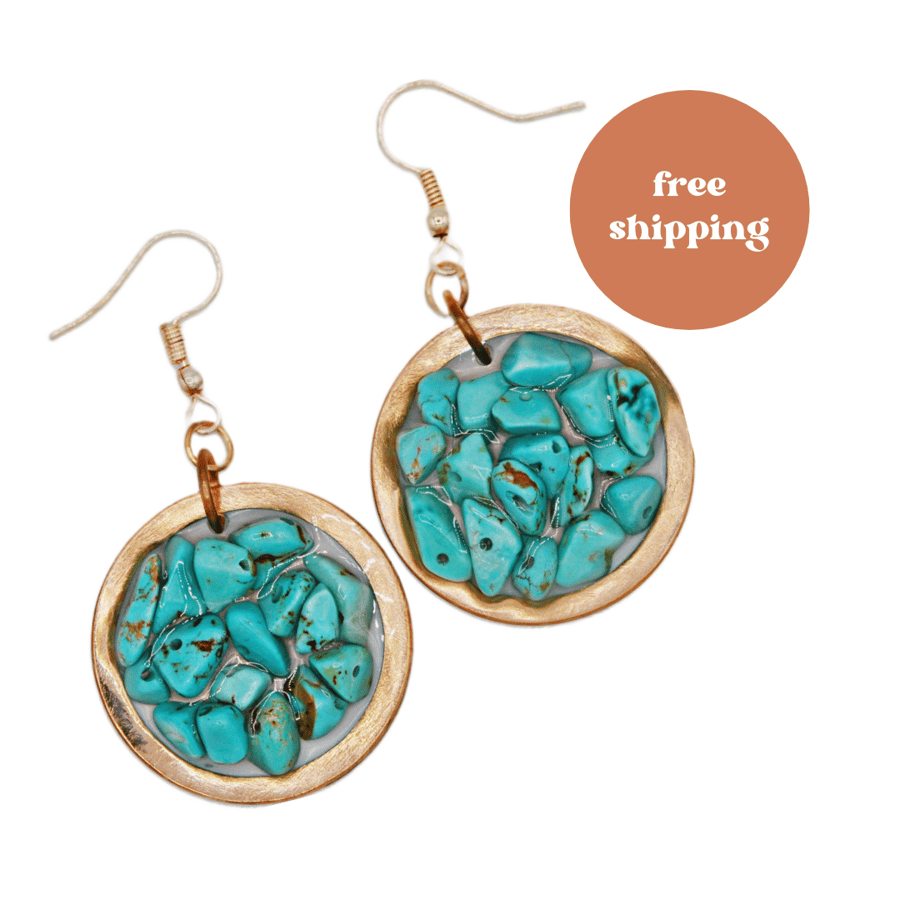 Magnesite Copper Geode Earrings - Free Postage