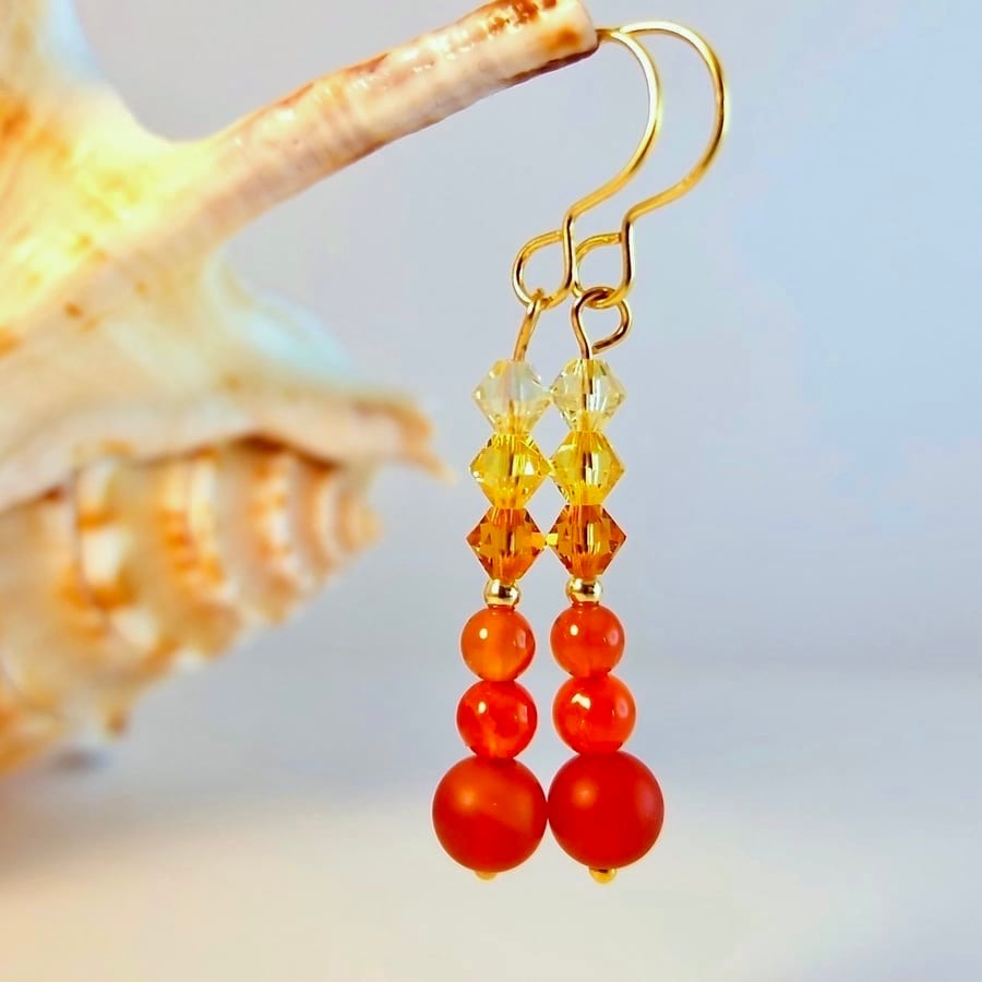 Carnelian And Swarovski Crystal Earrings - Handmade In Devon