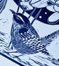 A freshly printed linocut card featuring a Wren and crocus - Image 3