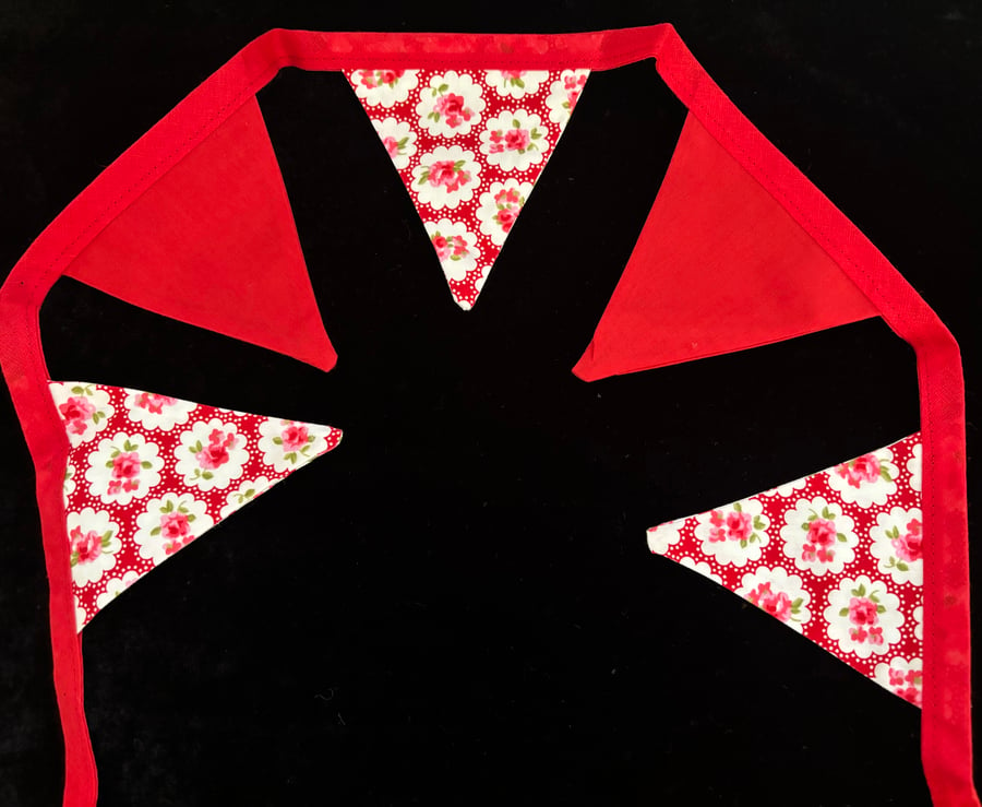 Handmade Double Sided Bunting - Red Flower Themed