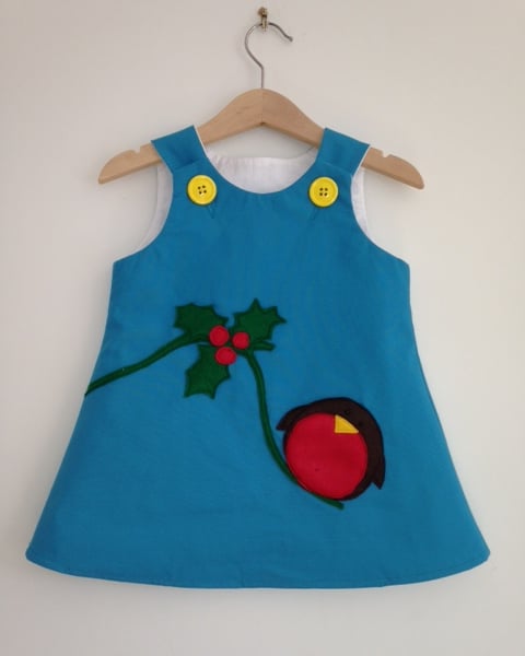 Greedy Robin felt applique pinafore dress