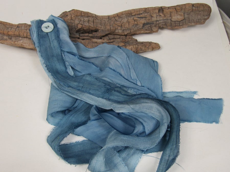 Indigo Natural Dye Blue Scrappy Cotton Silk Ribbon Pack