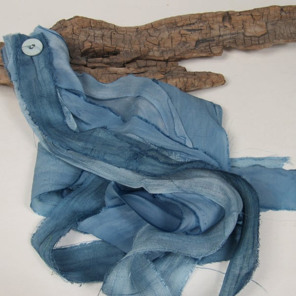 Indigo Natural Dye Blue Scrappy Cotton Silk Ribbon Pack