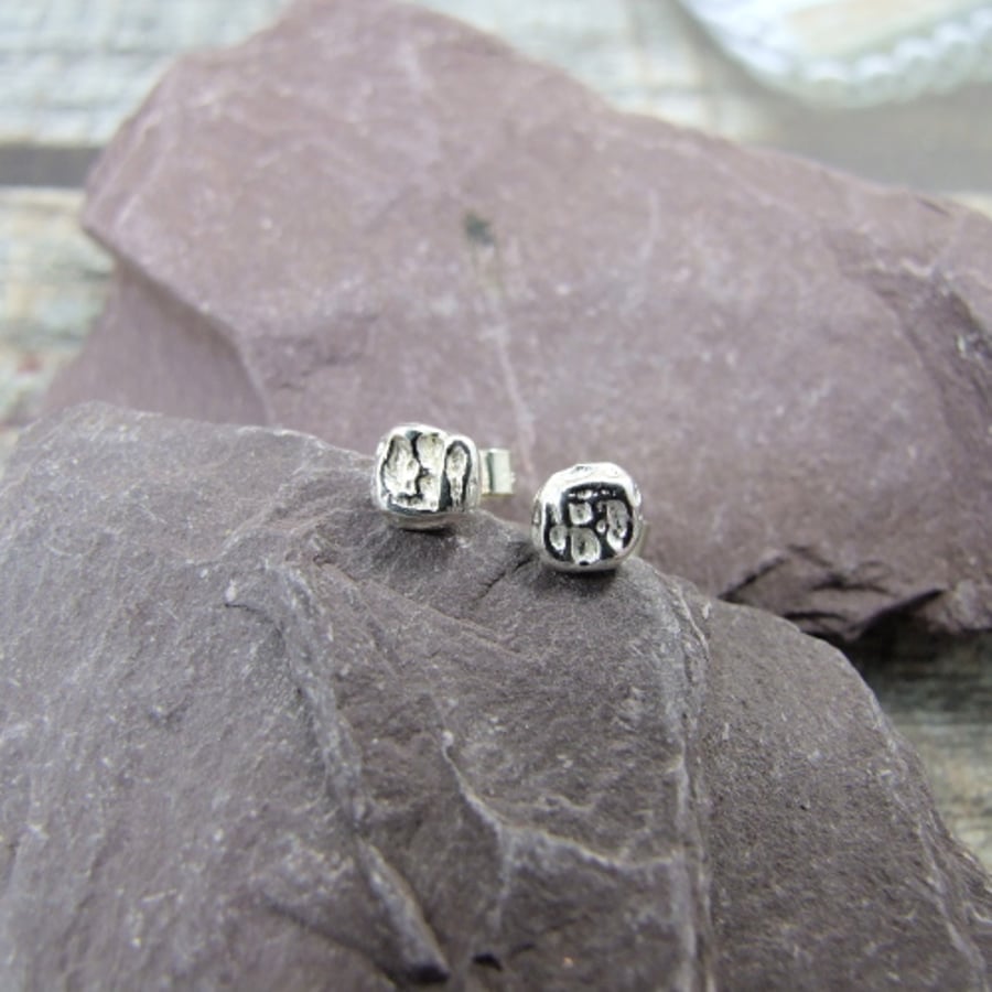 Sterling Silver Stud Earrings, Textured Recycled Silver Dainty Square Earrings