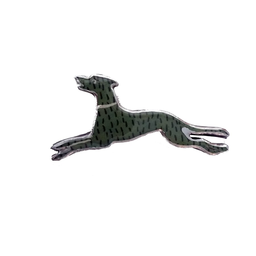 Whimsical Resin Art Deco style Moss Green Dog Brooch by EllyMental