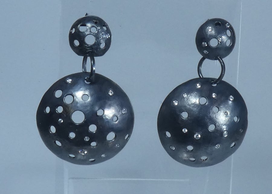 Sterling Silver Domed Earrings Flush set with CZ's 