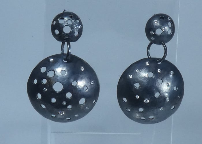 Sterling Silver Domed Earrings Flush set with CZ's 