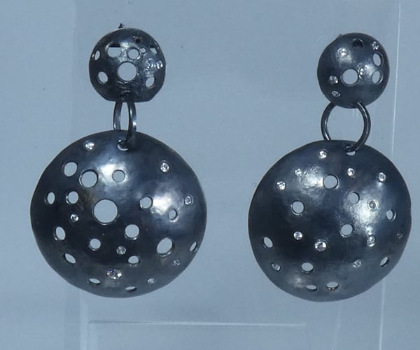 Sterling Silver Domed Earrings Flush set with CZ's 
