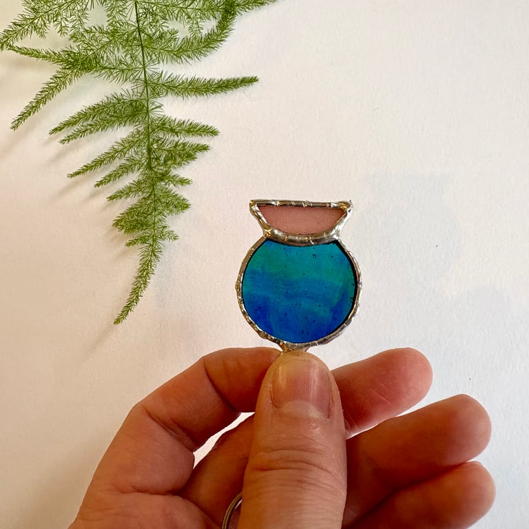 Stained glass thistle key ring, Stocking filler, Thistle bag charm