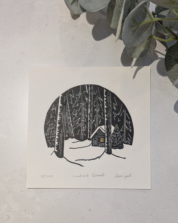 Woodland Cabin Limited Edition Linocut Print