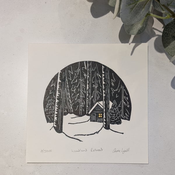 Woodland Cabin Limited Edition Linocut Print