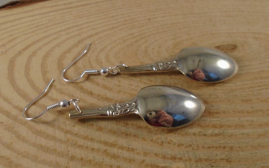 Upcycled Silver Plated Sugar Tong Spoon Earrings SPE042014