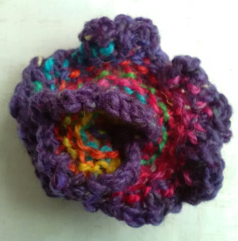 Handknit Swirl Flower Brooch