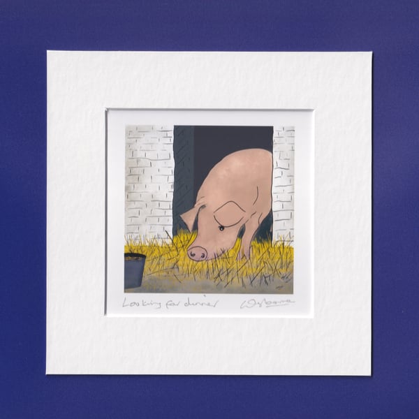 Looking for dinner - print from digital illustration of a pig