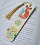 Wooden bookmark fox and owl woodland folk art design with tassel - Image 1