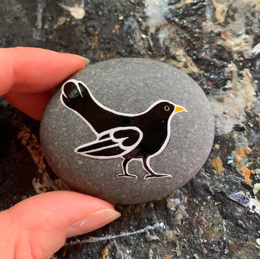 Blackbird Spirit Stone - Bird Painting Cute Home Accent