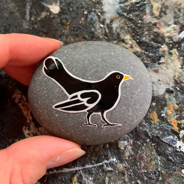 Blackbird Spirit Stone - Bird Painting Cute Home Accent