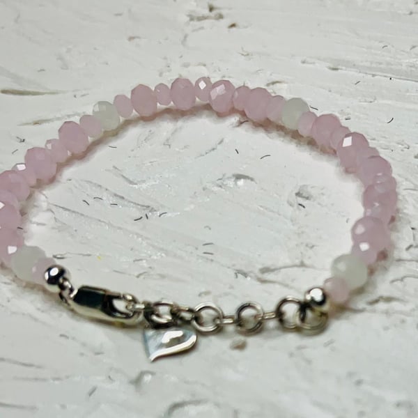 Sterling Silver Bracelet With an Pink Pale Faceted Stones