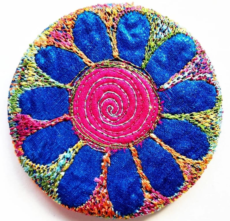 58mm Multicoloured Flower Textile Badge 