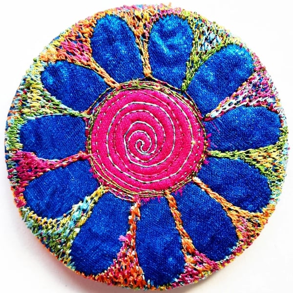 58mm Multicoloured Flower Textile Badge 