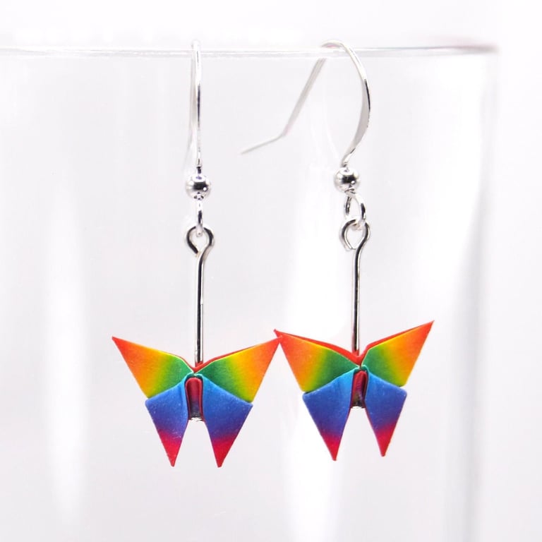 Rainbow Origami Butterfly Earrings.Pride Gift.Colourful Earrings