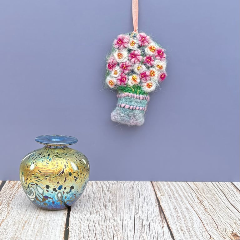 Felted Hanging Decoration - Bouquet in Blue Vase
