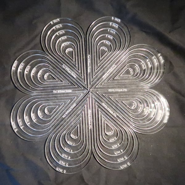 Petal shaped template set, stencil, router 4mm acrylic, paper piecing, quilting 