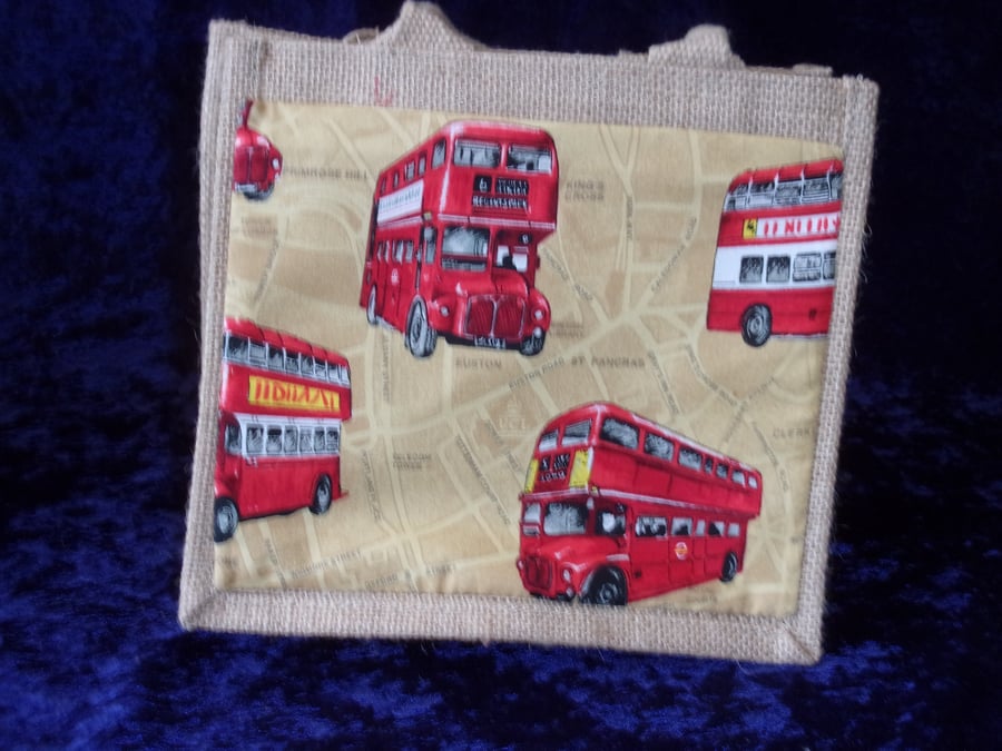 Small Jute Bag with Route Master Buses Pocket