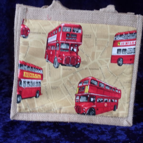 Small Jute Bag with Route Master Buses Pocket