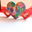 Hand doodle painted 3 standing heart decoration  