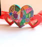 Hand doodle painted 3 standing heart decoration  