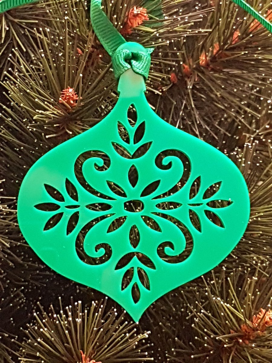 Acrylic Christmas Xmas Bauble Flower Pattern A - Green