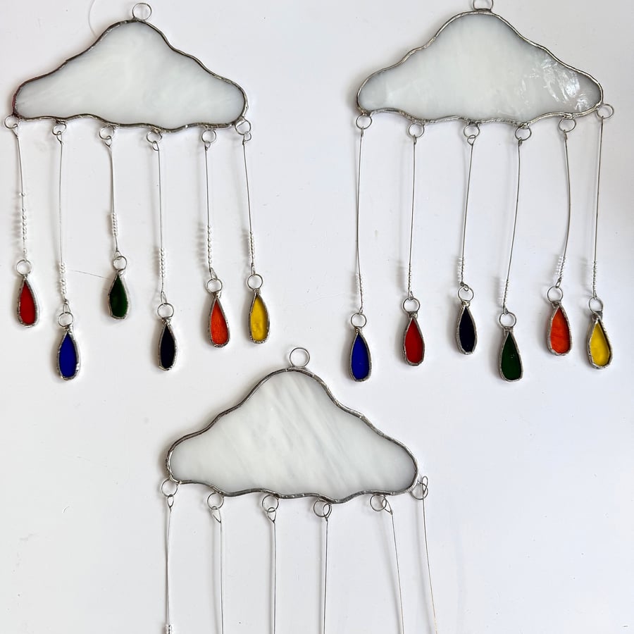 Stained Glass Large Rain Cloud Multi - Handmade Hanging Window Decoration