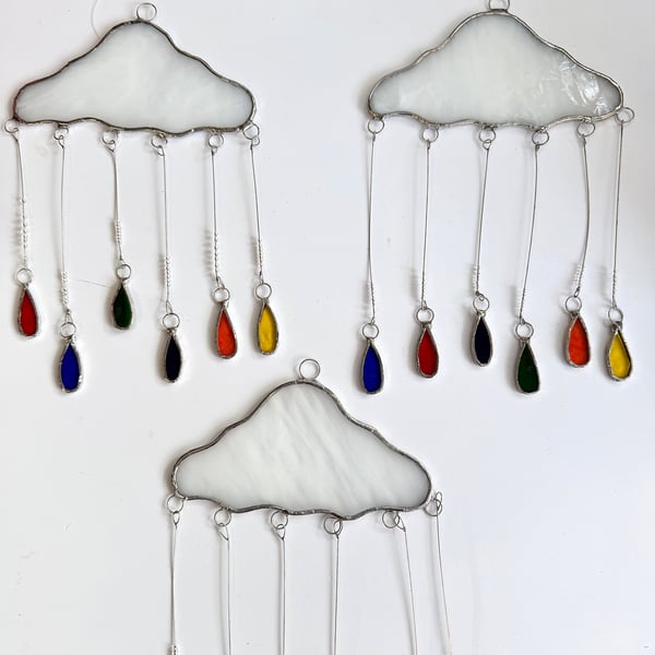 Stained Glass Large Rain Cloud Multi - Handmade Hanging Window Decoration