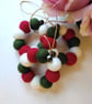 Felt Ball Mini Wreath Hanging Decorations, Set of 3, Christmas Colours.