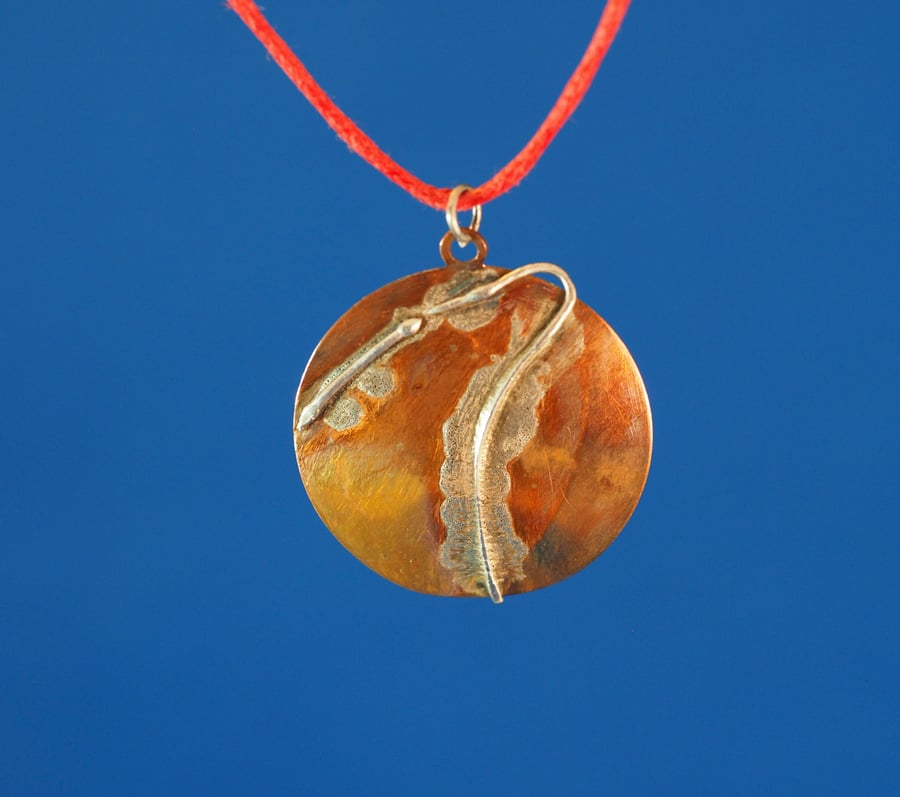 Trajectory Circular Copper & Silver Pendant