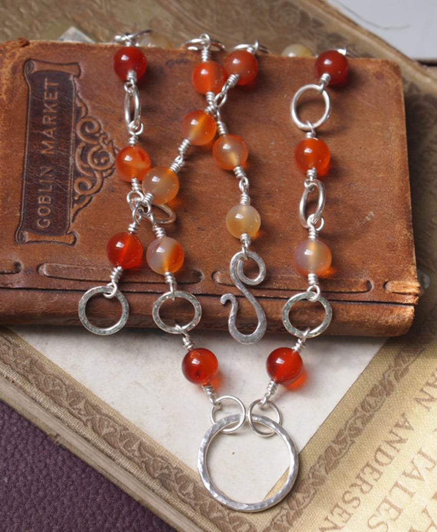 Sterling silver and carnelian necklace hallmarked, handmade gift for her