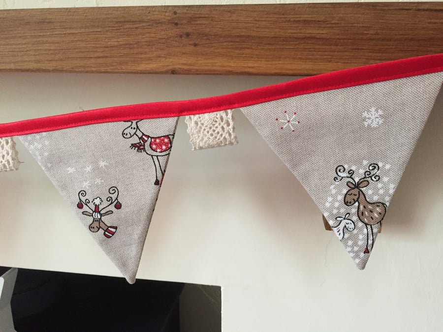 Christmas fireplace bunting, reindeer bunting 