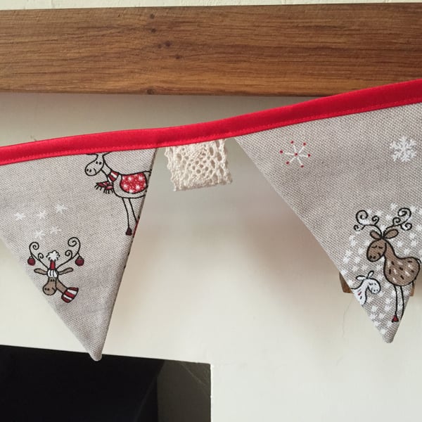 Christmas fireplace bunting, reindeer bunting 