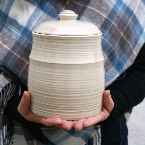 Large lidded storage jar - in simply clay handmade stoneware kitchen canister