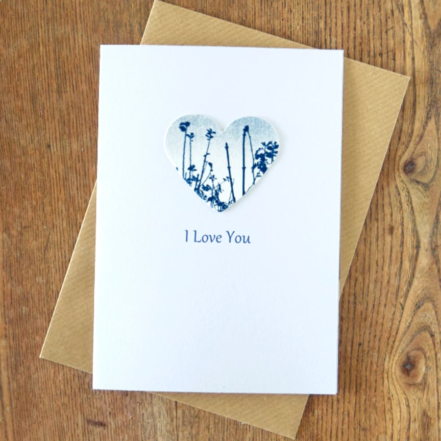 'I Love You' Card with Meadow Cyanotype Heart