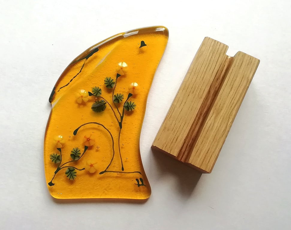 Fused Glass Hare with Flowers: Golden Autumn Folk Art Decor